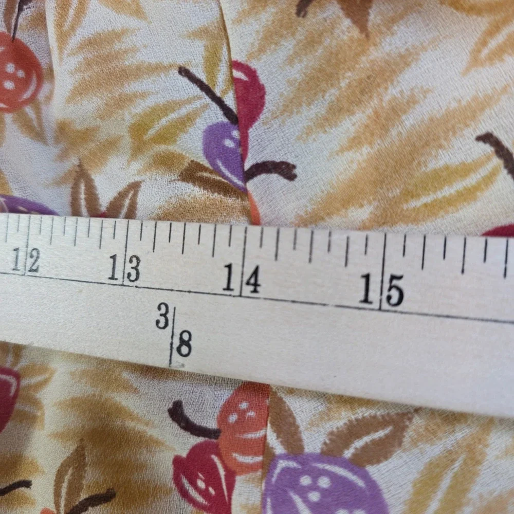 Vintage College Town Fruit Print Button Down Blouse Tan Orange Purple Distressed - Picture 4 of 8